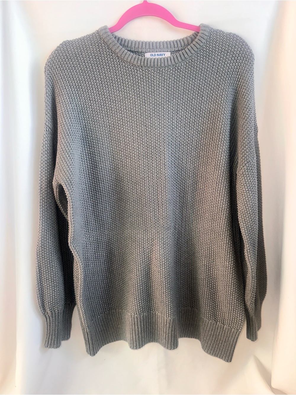 Old Navy Light Gray Crewneck Textured Knit Sweater